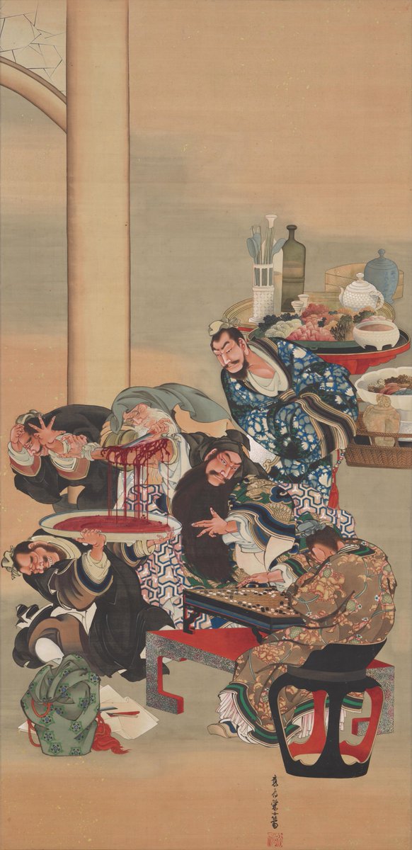 葛飾 応為　かつしか おうい　Katsushika Ōi

《関羽割臂図　かんう かっぴ ず》
Operating on Guan Yu's Arm

1840年代・19世紀・江戸時代
絹に彩色・掛軸
アメリカ・クリーブランド美術館 https://t.co/FbZUSKRbFD