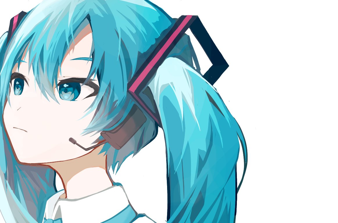 hatsune miku 1girl solo twintails white background long hair shirt headset  illustration images