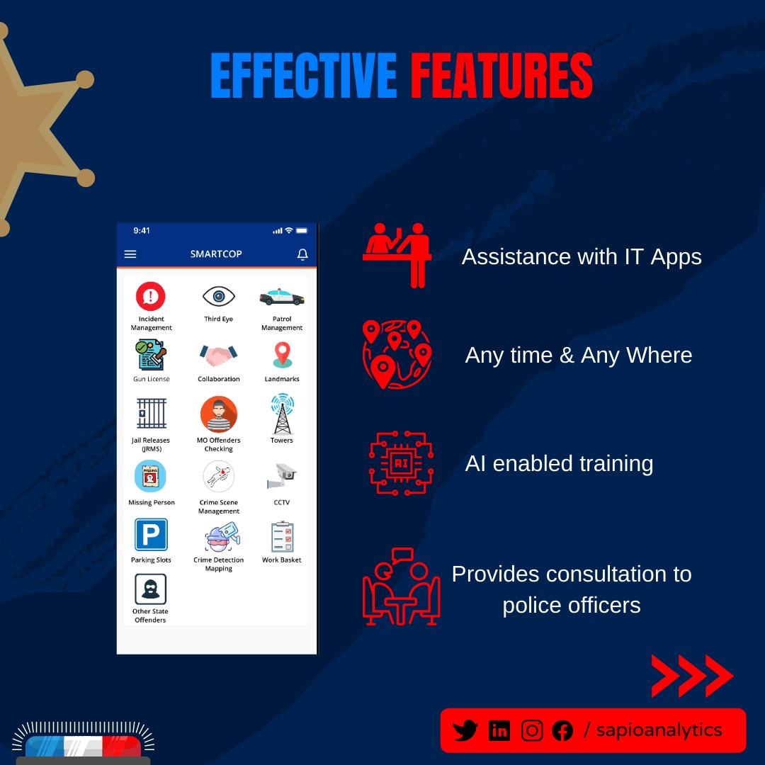 sapioanalytics's tweet image. Smart Cop's main goal is to help law enforcement agencies become more combat ready by instructing them about emerging technologies, cybercrime mitigation, skill upgrading, and capacity building. A step towards enhancing policing standards, indeed!

#smartcop #application #police