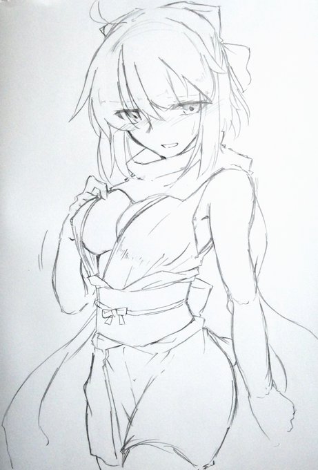 深夜テンションで描いた沖田さんと水着沖田オルタのラフ

#FGO #FateGO
#沖田総司 #沖田オルタ 