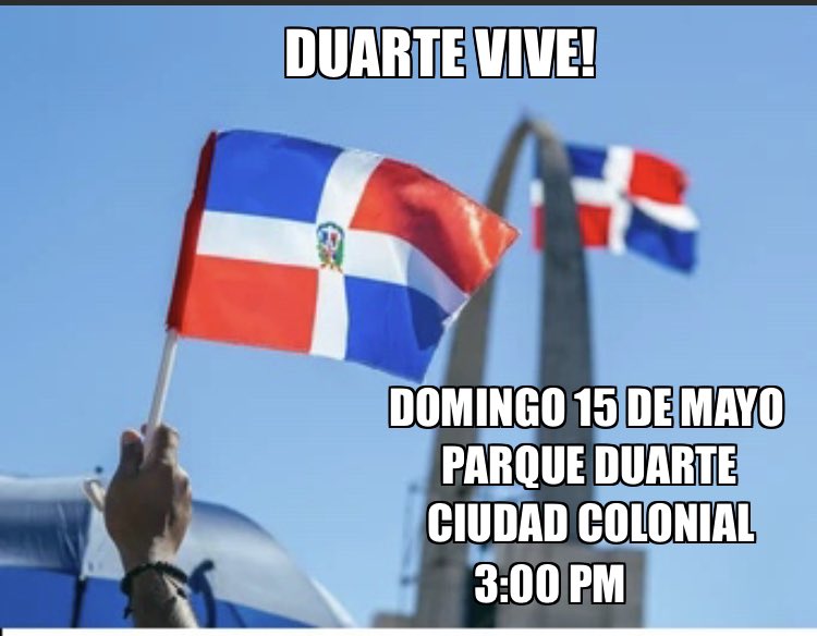 Llegó el día, hoy en el Parque Duarte, Ciudad Colonial - 3:00 PM se vivirá la Fiesta Patriótica Duartiana. Todos vestidos con los colores patrios; con banderas, con escudos, con pañuelos. Vamos a festejar que Juan Pablo Duarte nuestro Padre de la Patria tendrá su Tarja. RT Pls.