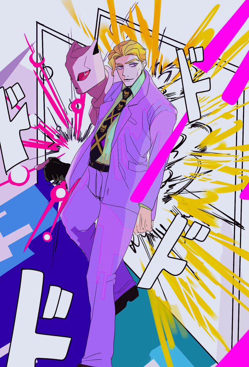 kira yoshikage suit formal blonde hair necktie 1boy stand (jojo) male focus  illustration images