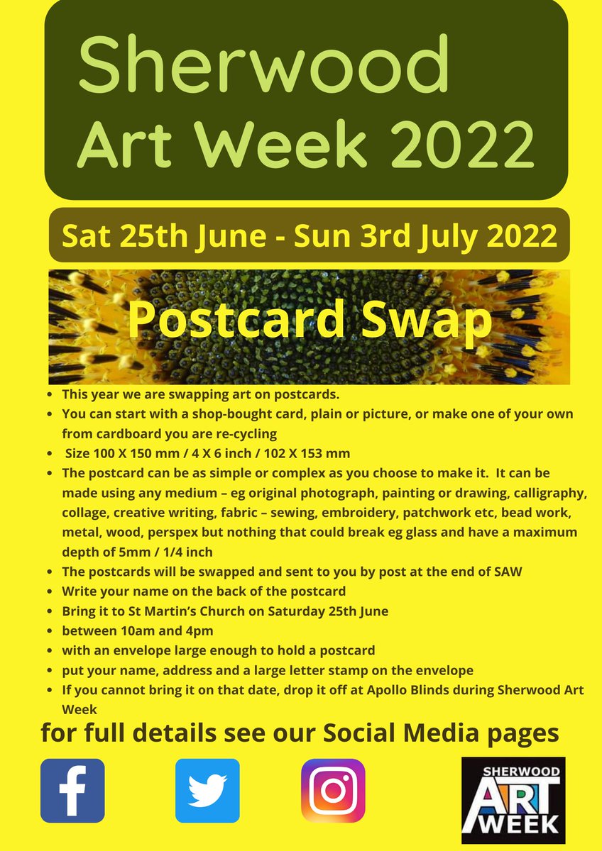 SherwoodArtweek's tweet photo. Post Card Swap is back this year for Sherwood Art Week - get creating :-)

#saw #saw2022  #saw22 #sherwoodartweek #artforeveryone #sherwood #postcardswap #nottingham #art https://t.co/b62cVgzotw