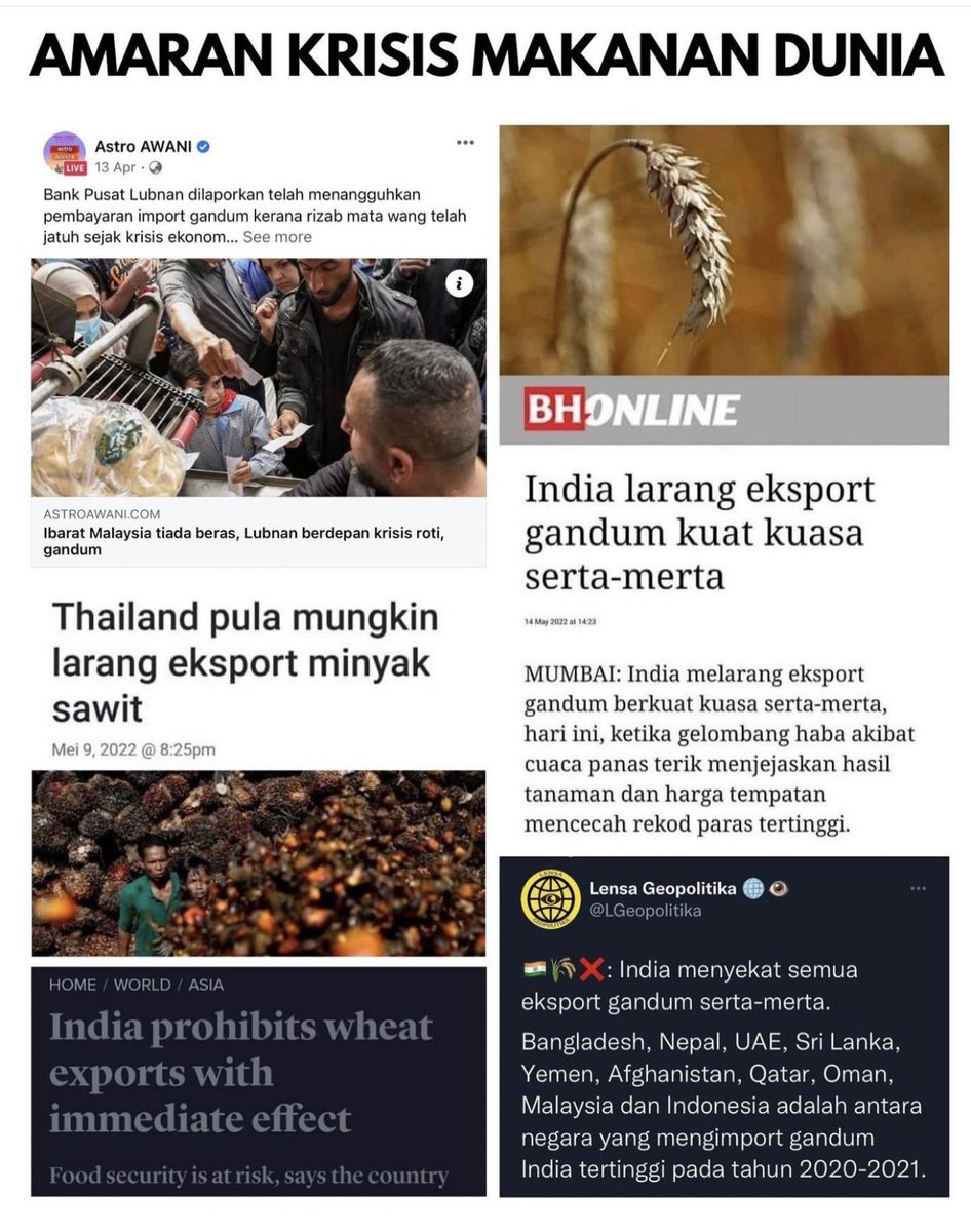 norazambudin's tweet photo. Betul ke dunia akan mengalami krisis makanan? Especially kita yg banyak import produk luar utk kegunaan harian? https://t.co/xjvbPxuJ2c