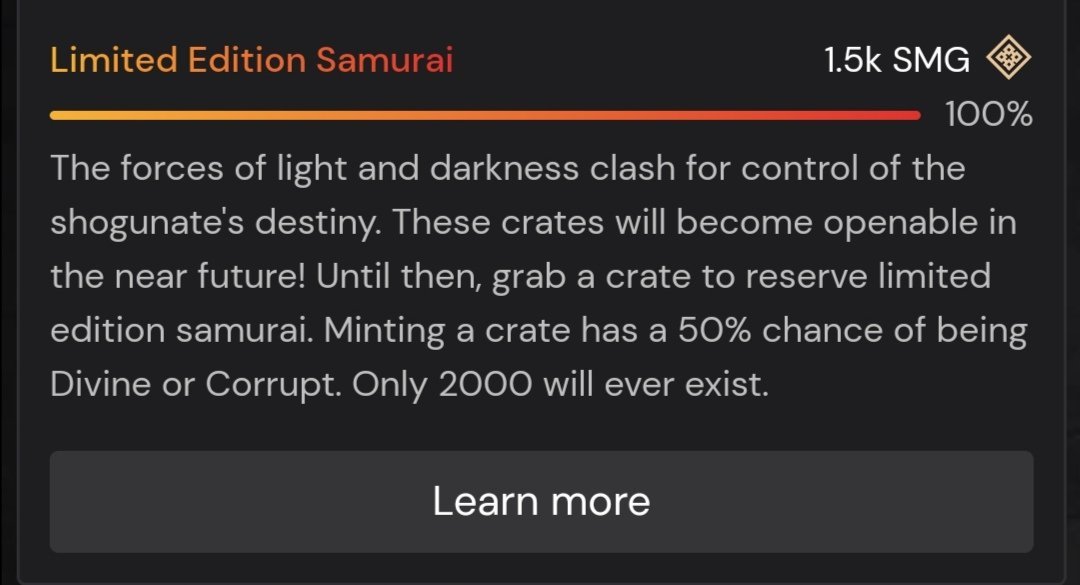 ItsKillaKatana's tweet photo. @PlayToEarnGames Has to be @samuraiverse which is holding its floor and selling out its #NFTollection Corrupt &amp; Divine https://t.co/zDEhGaqdth