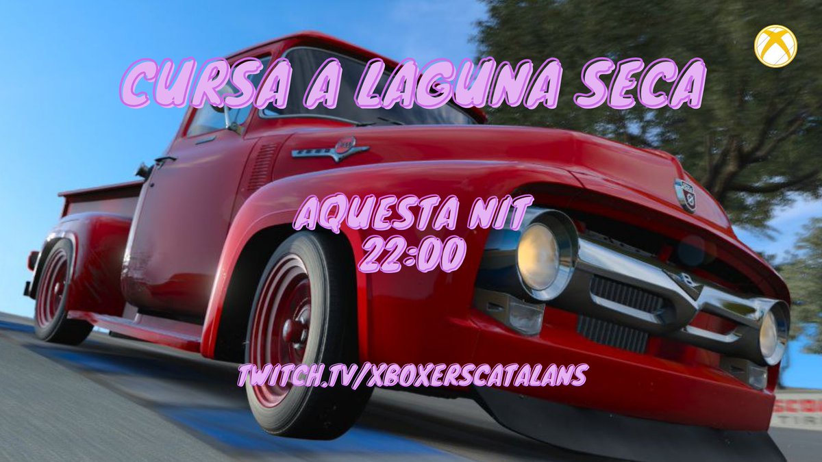 XboxersCatalans's tweet photo. Ja ho tenim tot llest i preparat per la cursa d'aquesta nit!
Els nostres corredors porten dies fent rodar les seves Ford F100 del 56 per Laguna Seca, sens dubte serà una cursa molt interessant.
Podran aquestes relíquies fer front al repte d'avui?
22:00 https://t.co/X1wmjMZNKW https://t.co/d0vFiowhp6