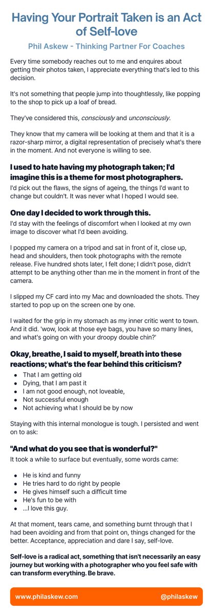 philaskew's tweet photo. Self-love is a radical act, but an essential one, working with a great portrait photographer can transform everything.
#selflove #ship30for30 #radicalact #coaching #portraitphotographer https://t.co/Ml7NsIRZC8