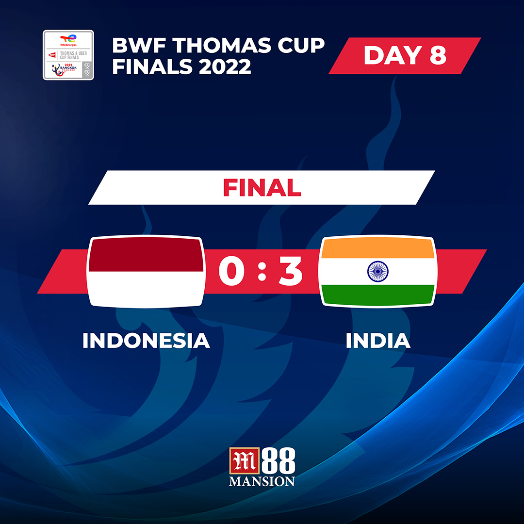 bwfmedia's tweet photo. Who would have predicted that score line? Well done 🇮🇳 @BAI_Media 

#ThomasUberCups #Bangkok2022 https://t.co/dno41vMuse