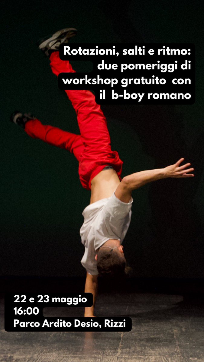 CSSUdine's tweet photo. 🤸🏻𝗢𝗣𝗘𝗡 𝗖𝗔𝗟𝗟 𝗣𝗘𝗥 𝗕-𝗕𝗢𝗬+𝗕-𝗚𝗜𝗥𝗟
Ti piace la #breakdance?
A #WESTEND c'è il #workshop gratuito x te!
🕓 22,23 maggio h16-17.30
#Udine #Rizzi
con b-boy #MuradifHrustic aka @bboywallthef
📞0432504765
#HCCapitaleUmano #DGCC #CreativitaContemporanea #CreativeLivingLab https://t.co/F4l74dpOFh