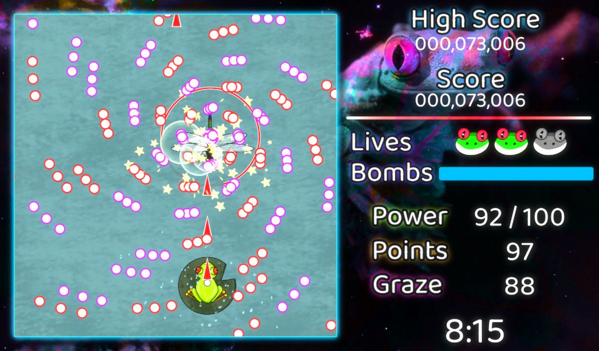ChibachiTV's tweet photo. Working on a small frog-themed one-stage bullet hell for #minijam https://t.co/6lb7rtKK0m

#gamedev #indiegames #STG too late for screenshot saturday but #screenshotsaturday lol https://t.co/TezduAWLKA