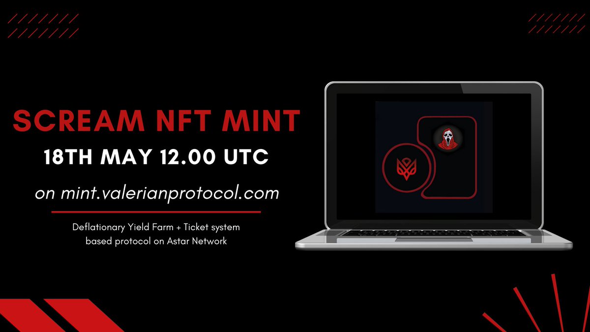 ♦️ Scream NFT mint on 18th 12.00 UTC ♦️

The Scream NFT is the highest privileged ticket in our ecosystem, which has several benefits.
Learn more about it👇
valerian.gitbook.io/valerian/featu…

#ASTAR #AstarNetwork <a href="/AstarNetwork/">Astar Network</a>