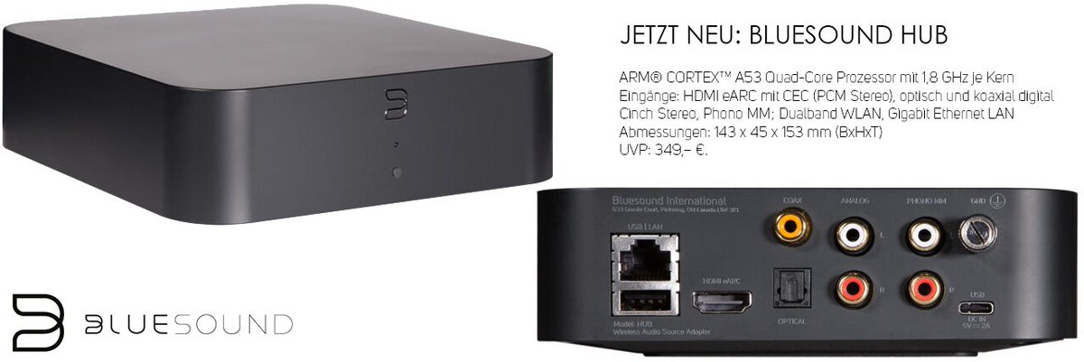 Der #Bluesound #HUB ist die ideale Lösung für zentrale Installationen mit dezentralen Quellen.

So gelangt beispielsweise der Ton vom lokalen TV per HDMI ARC zum HUB – und von dort zu den im Technikraum installierten #NAD CI-580 Streamer #MultiroomInPerfektion