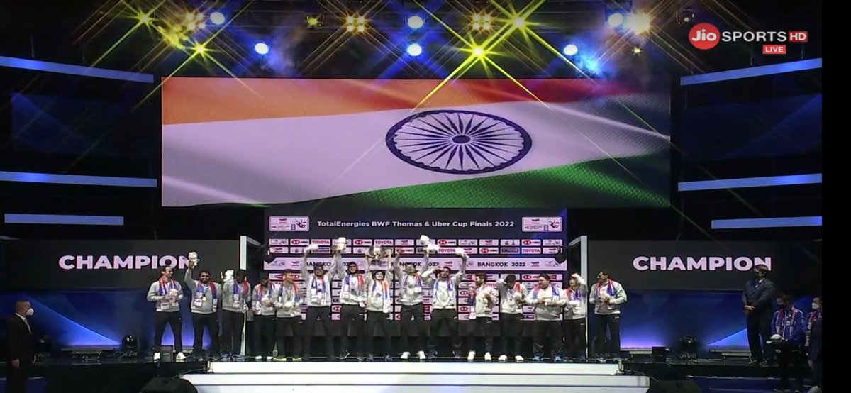 CricCrazyJohns's tweet photo. Indian flag at Thomas Cup - memorable. https://t.co/QvjHsYNRiC