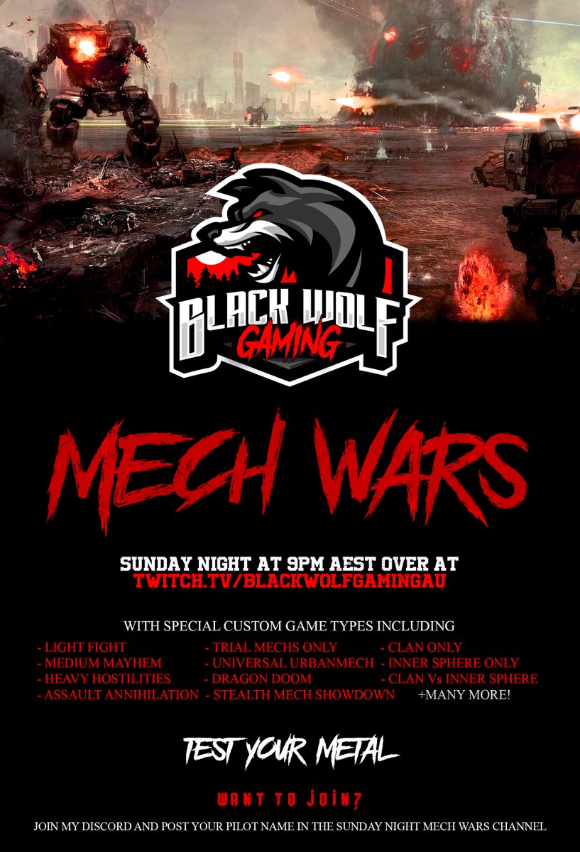 BLKWLFGMNG's tweet photo. ALRIIIIIIIIGHT!
Sunday Night #MWO but instead of dealing with QP its my own fight club.
Come join me for tonights episode of #MECHWARS
Super fun private matches with some different themes!
Come hang out!
🔴NOW LIVE⬇️
https://t.co/FIgoGKmLbN https://t.co/L0IvINVZQL
