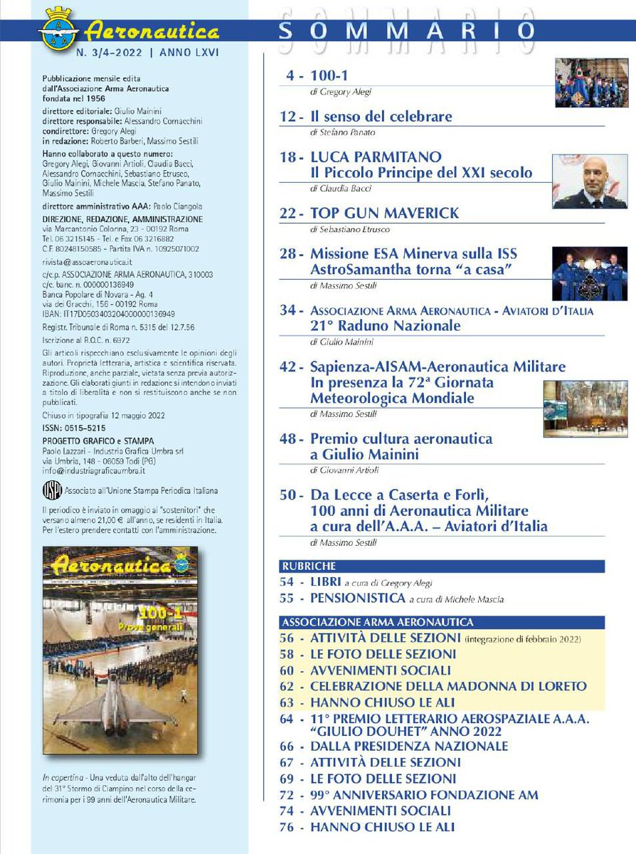 assoaeroarma's tweet photo. #Buongiorno e buona Domenica!
N. 3-4 2022 della nostra rivista “#Aeronautica”, periodico sociale AAA #AviatoridItalia
Ecco il #Sommario!
Quale #articolo vorresti leggere in anteprima?!
Scrivilo nei commenti, su #Twitter o sulla nostra Pagina #Facebook 🎯
https://t.co/Tr58yGX6Lu https://t.co/DQM6jVPQLB