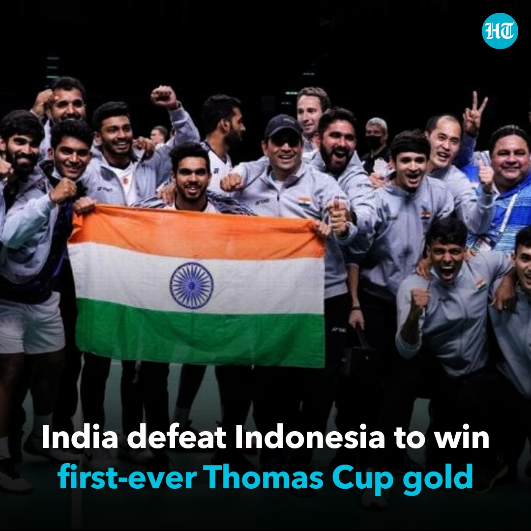 htTweets's tweet photo. Indian men's #badminton team defeated Indonesia 3-0 to win their first-ever #ThomasCup gold

Read https://t.co/gUQrSYtxsz https://t.co/4oKsXDmncG