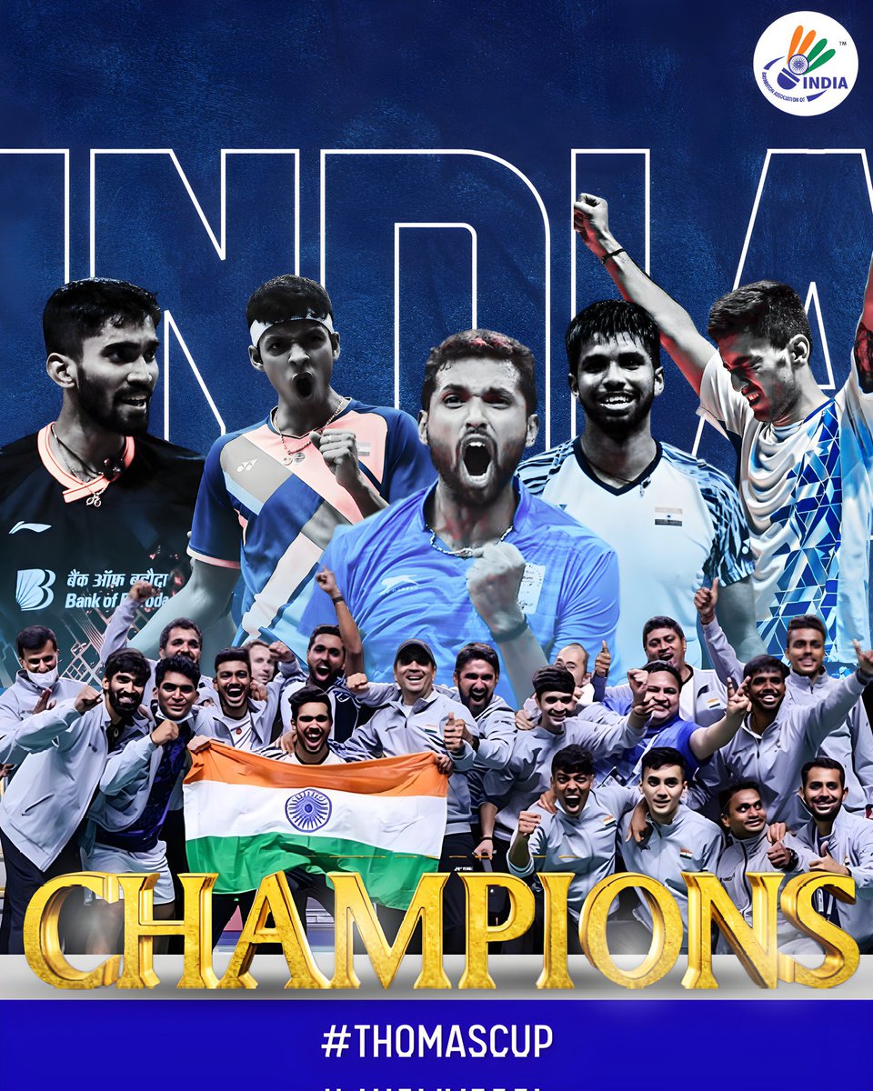 Deoria_Wasi's tweet photo. रच दिया इतिहास...🇮🇳🇮🇳
#Badminton 
#ThomasCup https://t.co/r1X2ViBVal