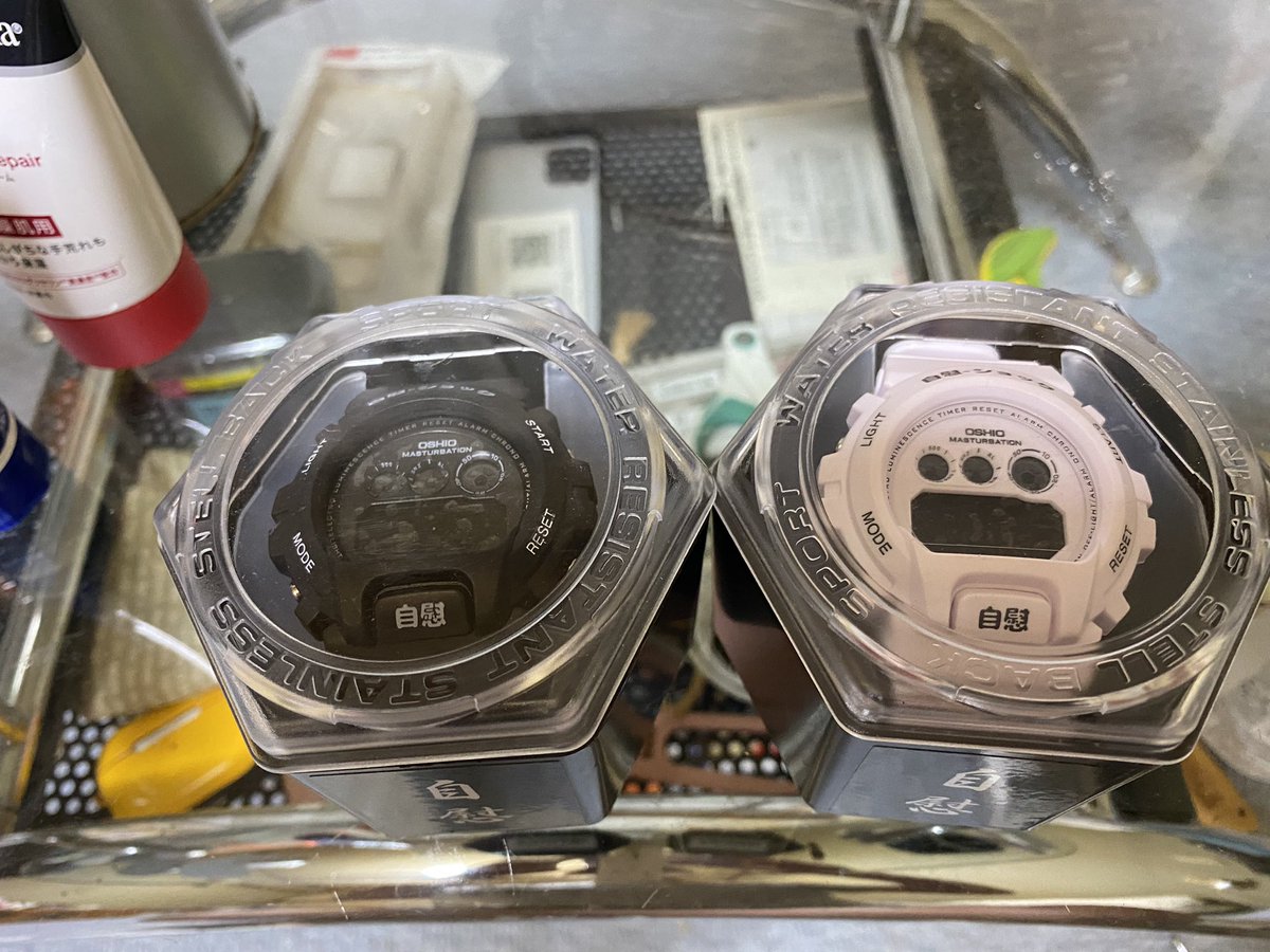 GaxisG's tweet photo. 久しぶりにG-SHOCK好きの血が騒いで衝動買い⌚️😊
こんなパロディー好きやわ(笑)
#OMEKO #自慰ショック https://t.co/mJUzgn4tZT