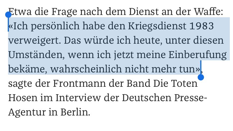 SebFriedrich's tweet photo. Campino würde heute nicht mehr den Kriegsdienst verweigern. Nicht dass ich jemals von Campino hätte enttäuscht sein können, aber seine Aussage steht symptomatisch für die zunehmende Militarisierung der Gesellschaft, deren Folgen kaum absehbar sind. https://t.co/hZoZDvFLjq