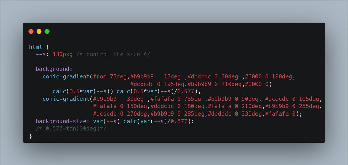 ChallengesCss's tweet photo. 👌 CSS Tip!

Create a background pattern with triangular shapes using 2 gradients

Demo: https://t.co/JD37DcKOzR via @CodePen 

#CSS https://t.co/WDu3NTUf6b