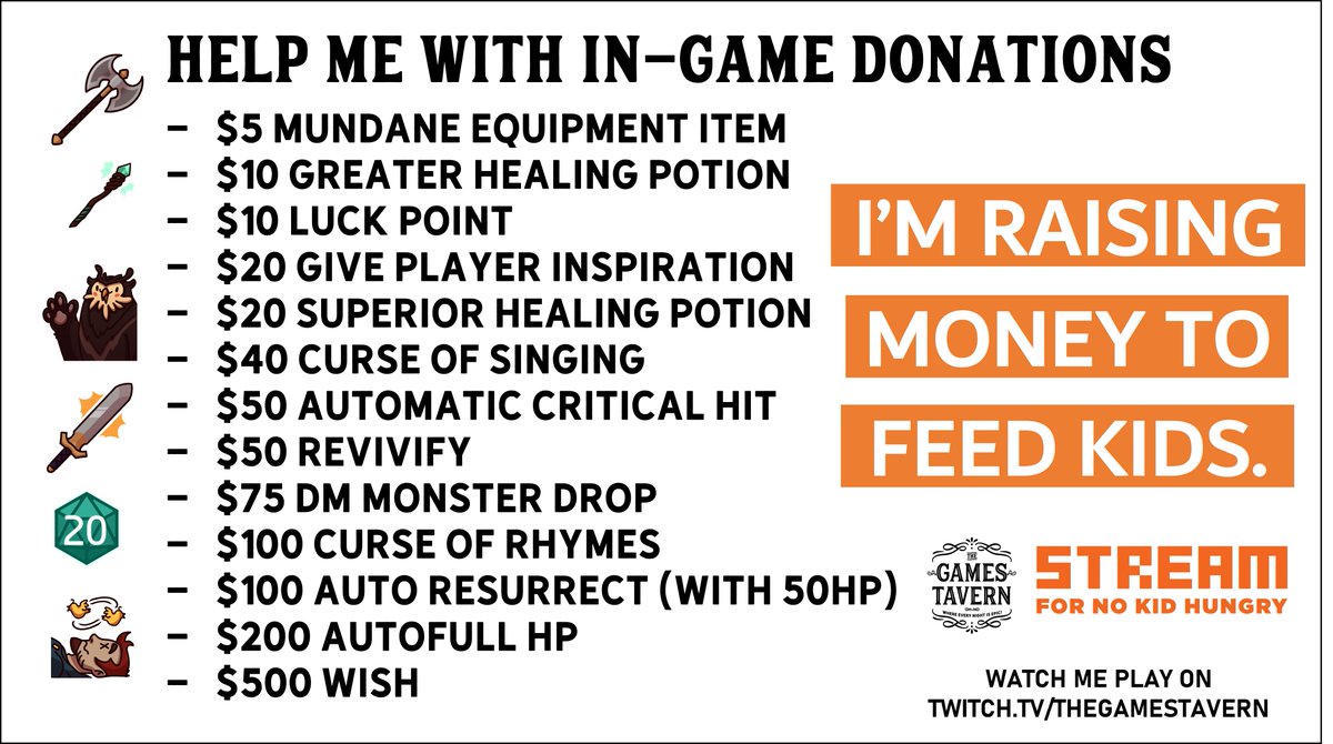 InitiativeQues1's tweet photo. We are Live! 🔴 @RPGShortShot https://t.co/4CjxLcNnW6
on The Mhalmet Heist -#DnD for @nokidhungry! 

Every $1 raised creates up to 10 meals for kids.
@mattfehlman @WarriorStreak @BrandonMFB @drewskii222 @DelphiSquid  and @dragorusso as DM!

Donate now! - https://t.co/OFzrpIEi8b https://t.co/pvvMQrF5ej