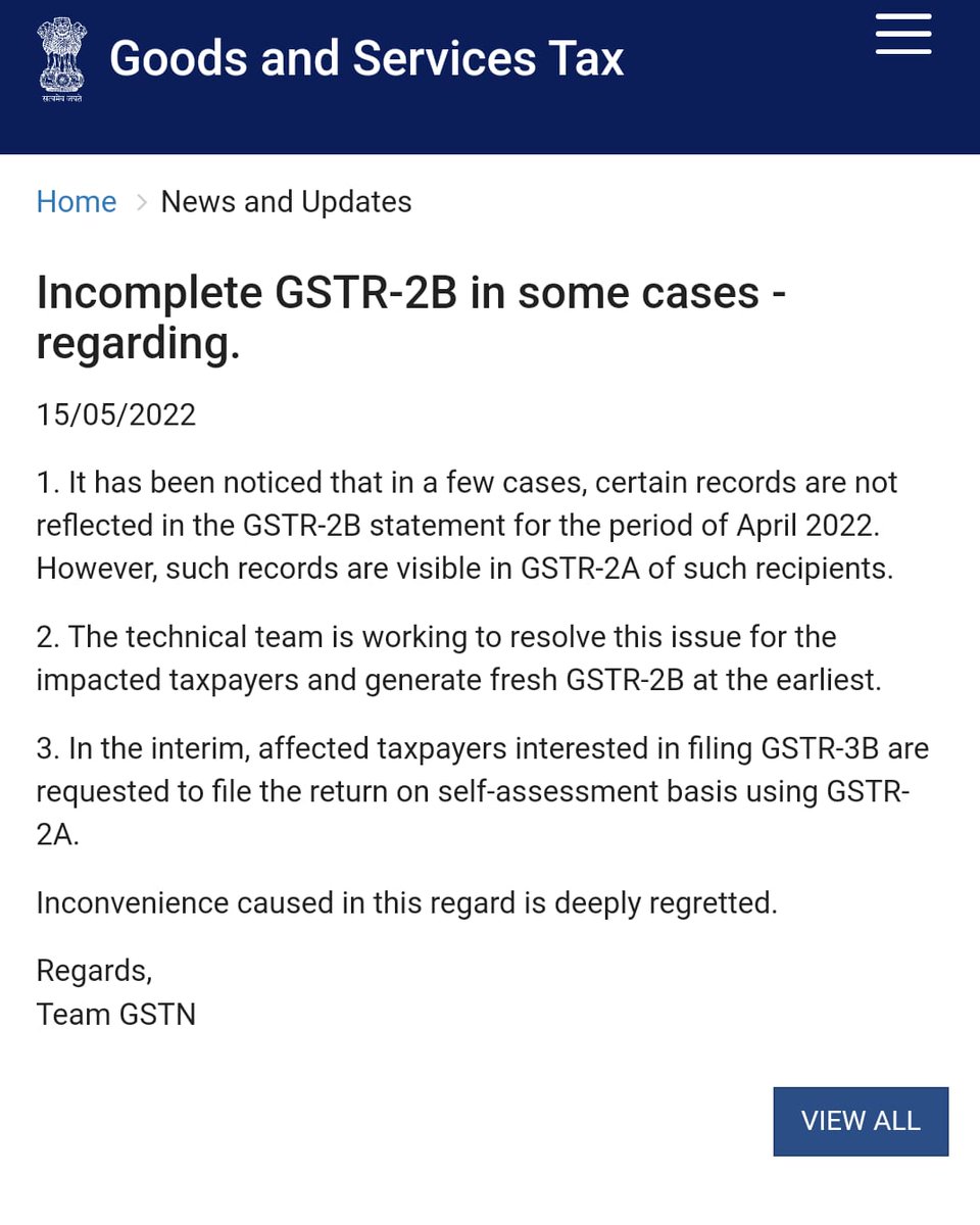 GSTR 2B में April 22 की ITC नहीं आना ही Collection की नयी स्ट्रैटेजी है इनकी - 
#WaiveLateFeesOnGstr4 
#GstnFailed 
@CimGOI @minmsme @FinMinIndia @cbic_india @GST_Council @CNBC_Awaaz