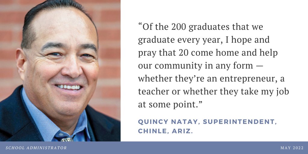 AASAHQ's tweet photo. Your #SundayReading: This month’s #AASAmag profile features Quincy Natay, superintendent in Chinle, Ariz. He says, “I really love where I grew up so I want to make a difference in my own community.” https://t.co/ppVLBjEUqk @jpgoldman https://t.co/dVzxwclocW