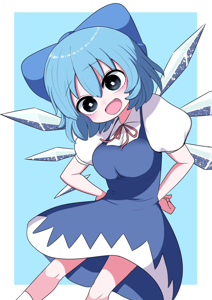 cirno 1girl solo wings blue hair dress blue dress ice  illustration images