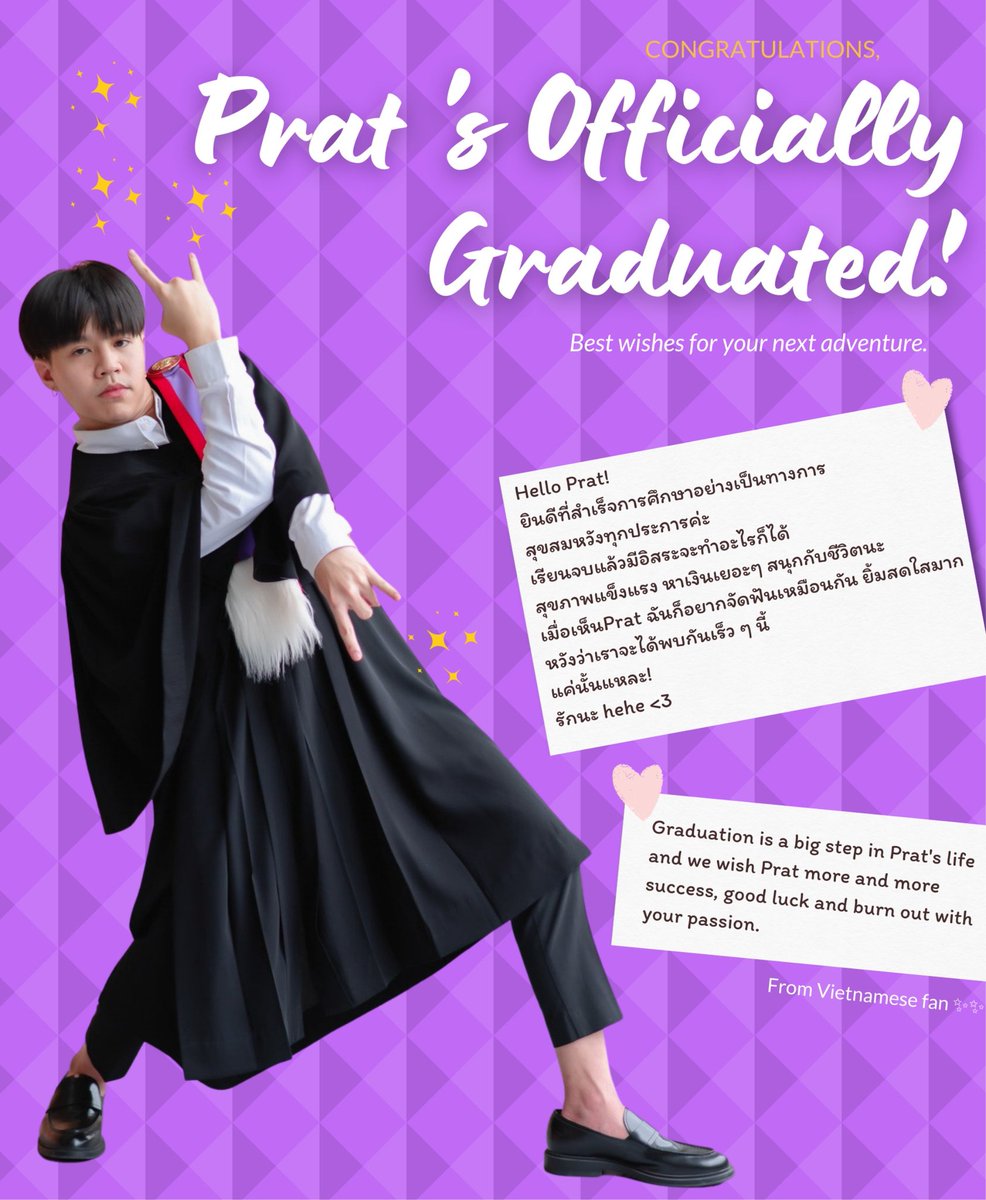 Leelli7's tweet photo. Congratulations to P'Prat 🎉
Have a wonderful graduation day! We will always watch over you and support you on your next steps. 
We would like to thank @PratHamtaro for helping Vietnamfans send flowers to P'Prat!
#Prat_Bapo #น้องปรัชญ์จบแล้วจ้า https://t.co/2fG89sYPtA
