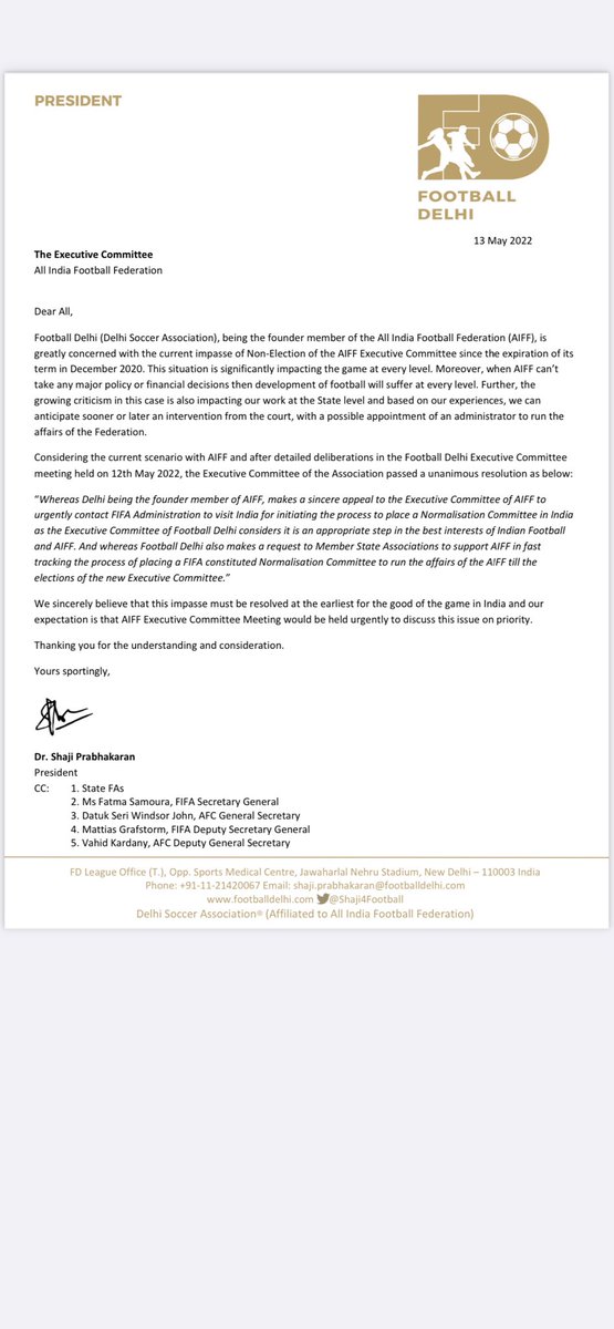 THE_RanjitBajaj's tweet photo. MARK your calendar-18th MAY 2022 historic for @IndianFootball as the petition is finally being heard due to @pbhushan1 sir &amp; @Delhi_FC @minervapunjabfc with @TheRahulMehra being the one responsible for the original case-noose is tightening -we will prevail-✊🏽✊🏽🇮🇳🇮🇳❤️❤️ https://t.co/5294LP0GpN