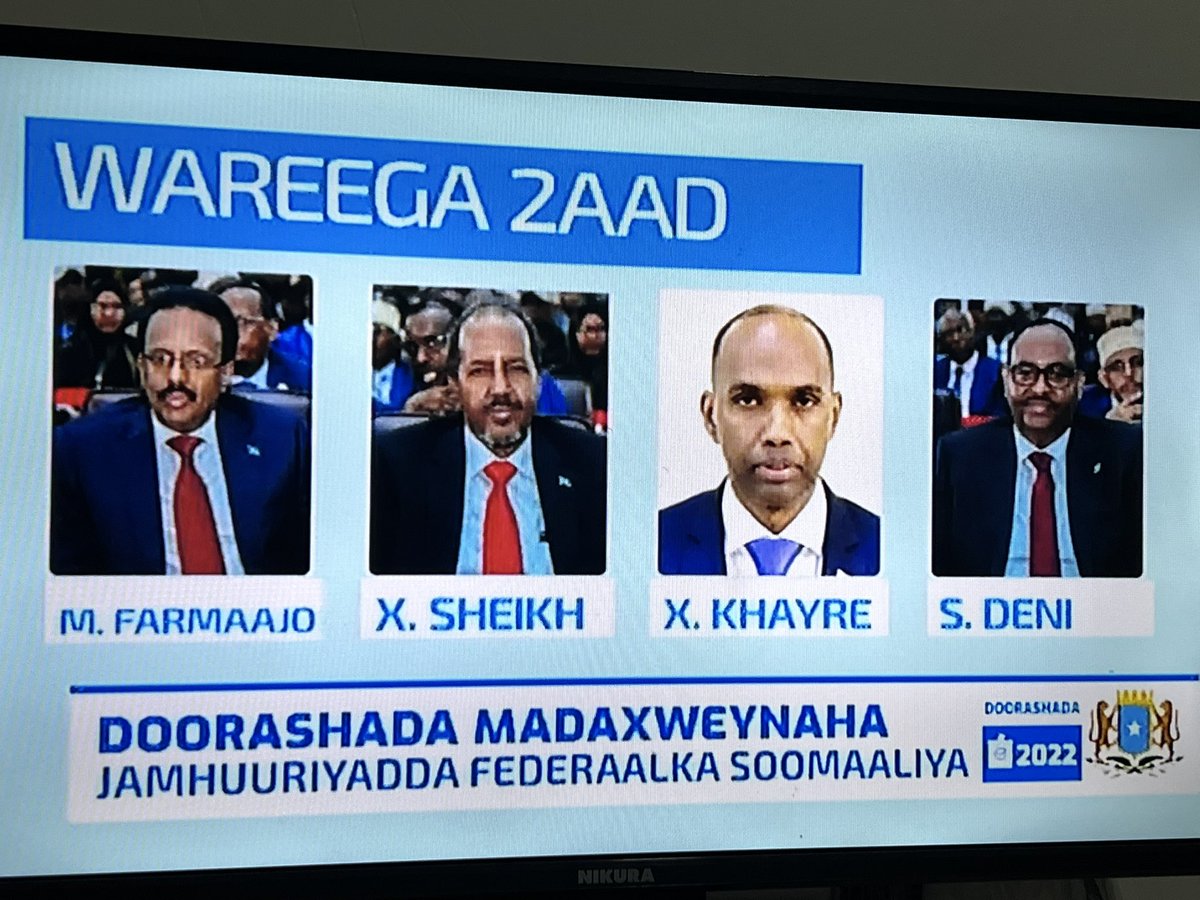 These four candidates became top 4 in the 1st round and passed to 2nd round, election for upcoming Somalia president
Mohamed Farmaajo: 59
Said Abdullahi Deni: 65
Hassan Ali Khaire: 47
Hassan Sheikh Mohamud: 52
#SomaliaElections2022