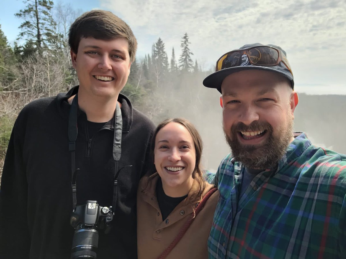 RyanCGrow's tweet photo. What’s a journey to #JASM22 without a waterfall stop on the north shore of @LakeSuperior while on our way from Thunder Bay down to Grand Rapids! Looking forward to sharing our work and learning from all the other great speakers! @eh__ross @HaleyAMacLeod #CEELab https://t.co/6JjxOxim7w
