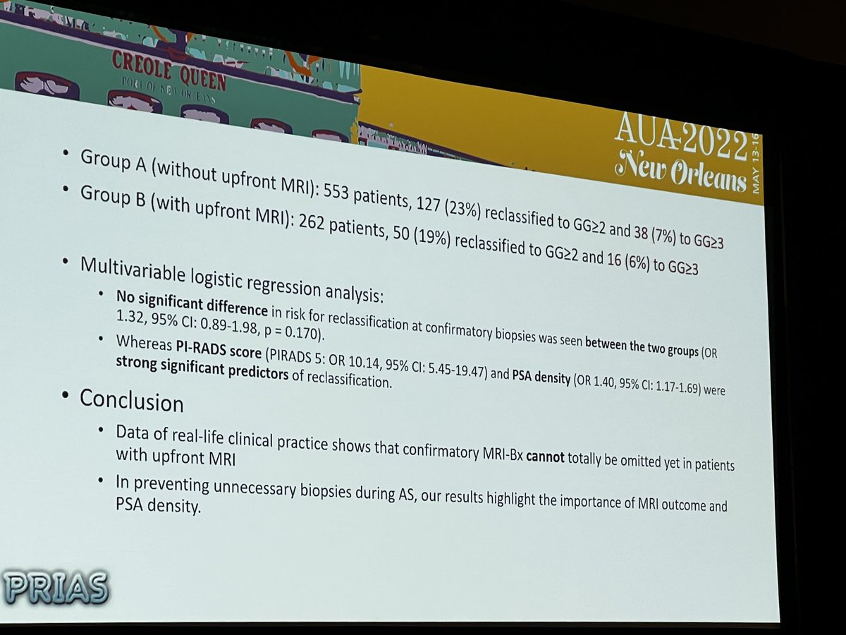 Matt Cooperberg (@dr_coops) on Twitter photo More evidence at #aua22 (from PRIAS) that confirmatory biopsy is important early in #activesurveillance even if MRI is negative (esp if PSAD high). Validates โฆ<a href="/CChuMD/">Carissa Chu</a>โฉ paper last year in โฆ<a href="/EUplatinum/">European Urology</a>โฉ europeanurology.com/article/S0302-โฆ More evidence at #aua22 (from PRIAS) that confirmatory biopsy is important early in #activesurveillance even if MRI is negative (esp if PSAD high). Validates โฆ<a href="/CChuMD/">Carissa Chu</a>โฉ paper last year in โฆ<a href="/EUplatinum/">European Urology</a>โฉ europeanurology.com/article/S0302-โฆ
