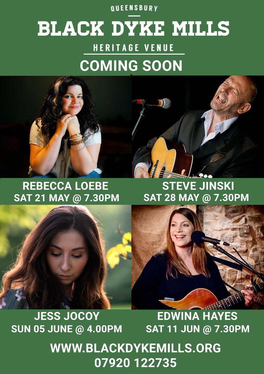 Some great music coming up at the mill in the next few weeks. Hope you can come along and enjoy @rebeccaloebe, @sJinski, @jessjocoy, and Edwina Hayes. Our bar and cafe will be open for all shows. blackdykemills.org