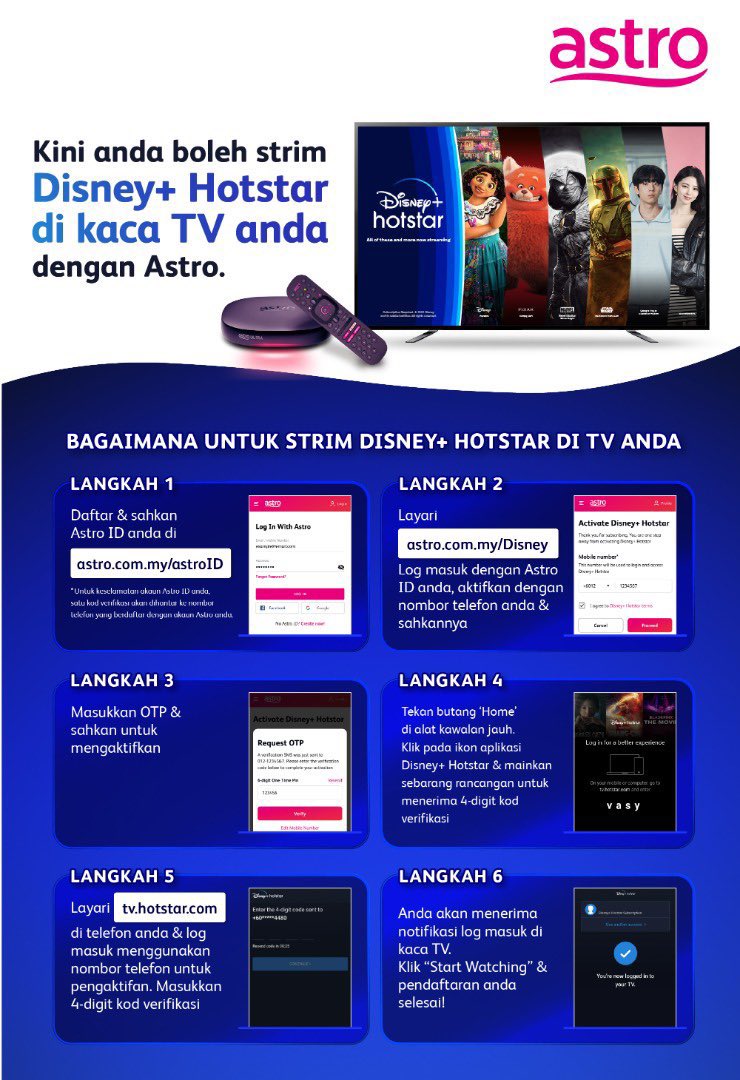 Web3BlockWave's tweet photo. Hanya dengan 6 step ni korang boleh layan mcm mcm movie dekat astro & disney+ hotstar
#AstroUltraBox #DisneyPlusHotstarMy #NowYouCan #AstroNewExperience https://t.co/K3GDzgJqDh