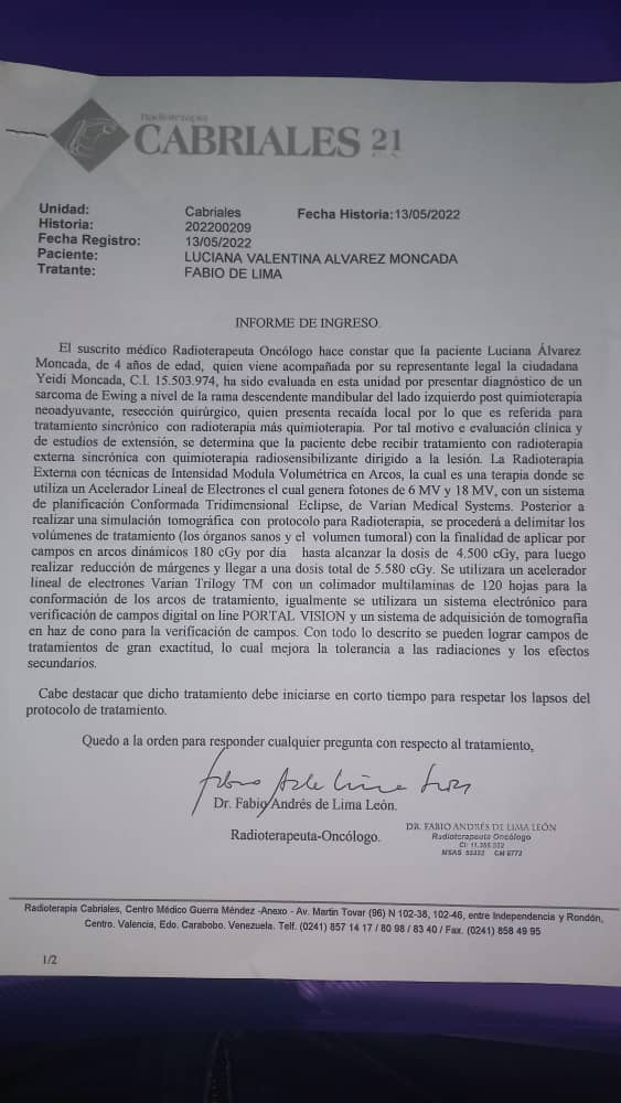 Compañeros necesito de su ayuda para darle RT y ayudar a la niña Luciana Álvarez quién es paciente oncológica y su familia ya no tiene los recursos para continuar con las quimio y el tratamiento...que le llegue a los compañeros <a href="/NicolasMaduro/">Nicolás Maduro</a> <a href="/dcabellor/">Diosdado Cabello R</a> <a href="/jaarreaza/">Jorge Arreaza M</a> 0414-3587578: