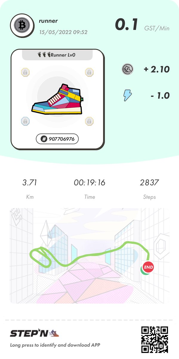 My 1st run w the #StepN app. Easy money. 🤑