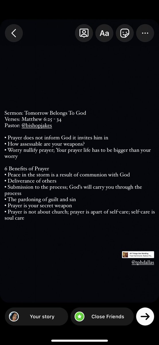 _CGuilbeau's tweet photo. Sermon: Tomorrow Belongs To God @BishopJakes @TPHDallas #BenefitsOfPrayer #TomorrowBelongsToGod https://t.co/U3wLXs2u7E