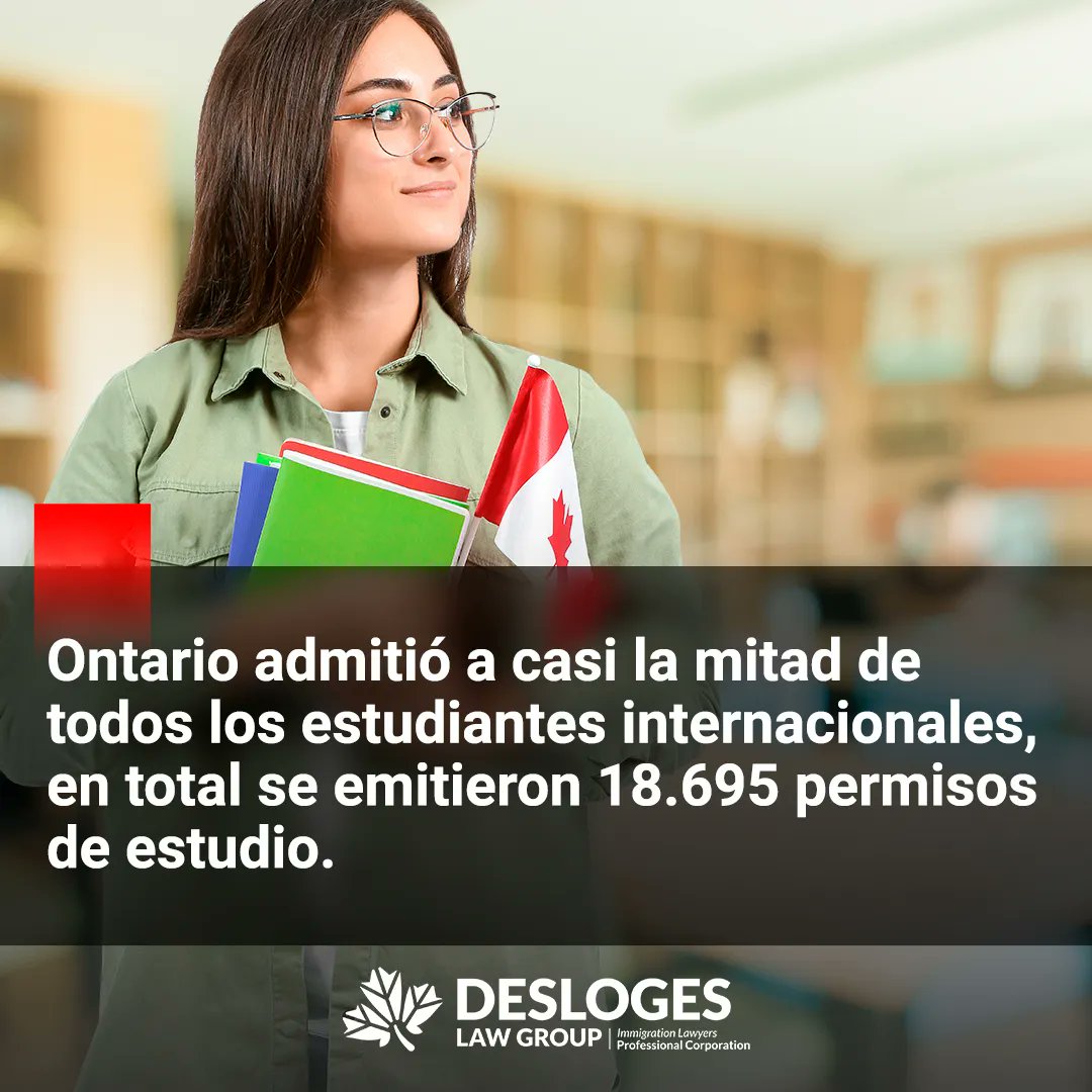 Ontario admitió a casi la mitad de todos los estudiantes internacionales. Se emitieron 18,695, el 48.4% de los permisos de estudio para Canadá.
