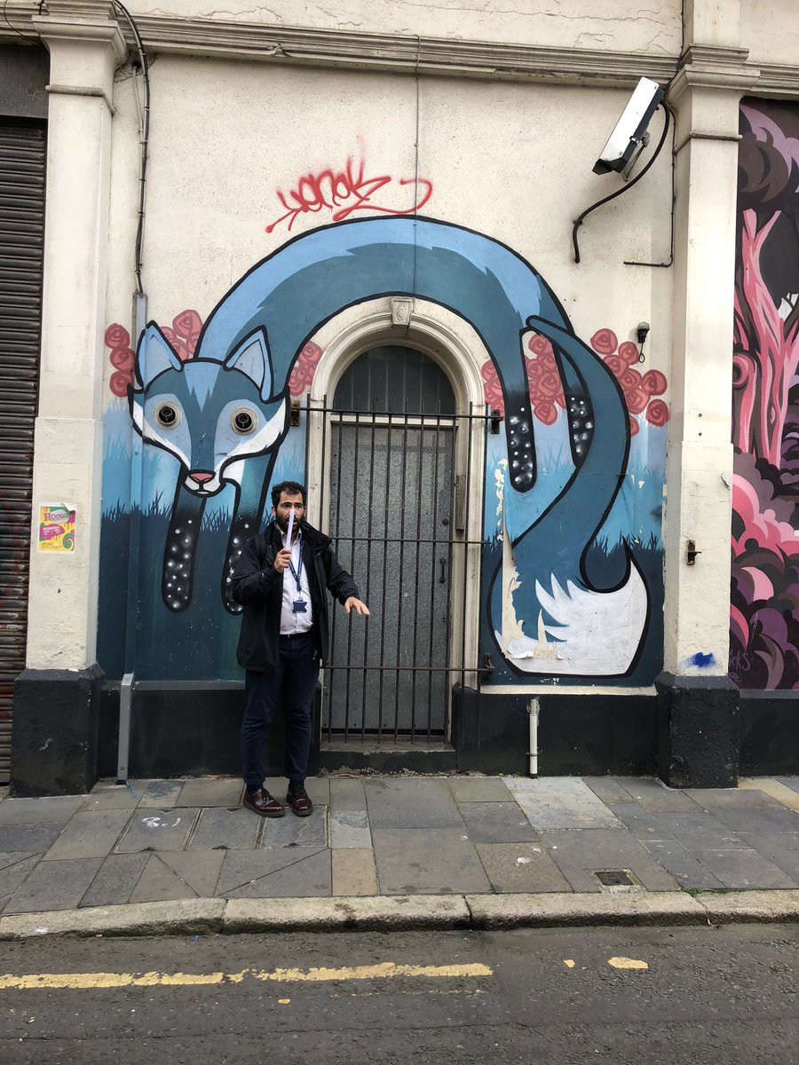 MagennisL's tweet photo. Dr Omar El Masri facilitating a street art tour of Belfast. One of the highlights of #ulsterphdfest @UlsterUniPhD @omasriful https://t.co/oOlQIlZRqJ