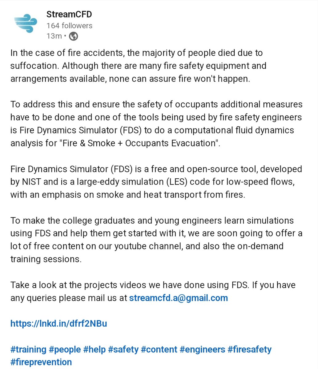 StreamCFD's tweet photo. #training #people #help #safety #content #engineers #firesafety #fireprevention 

https://t.co/9llgHrbask https://t.co/OCcabeaya7