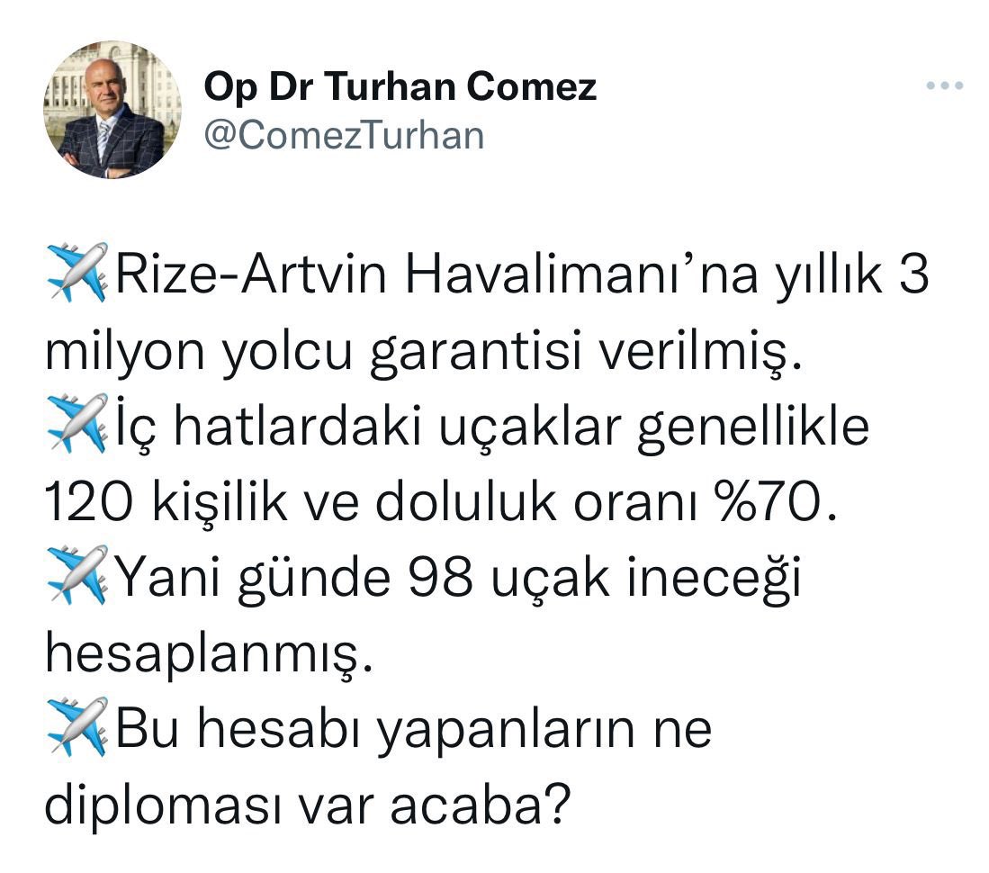 M_CemalOzturk's tweet photo. Dün harika bir törenle #RizeArtvinHavalimanı‘nı hizmete açtık.

Bugün yalan çetesi “uçuşa” geçti.

3 milyon yolcu garantisi yoktur.

3 milyon yolcu KAPASİTESİ vardır.

Maalesef sizin daha bunları anlama kapasiteniz yok! https://t.co/LZhTMsHLc4