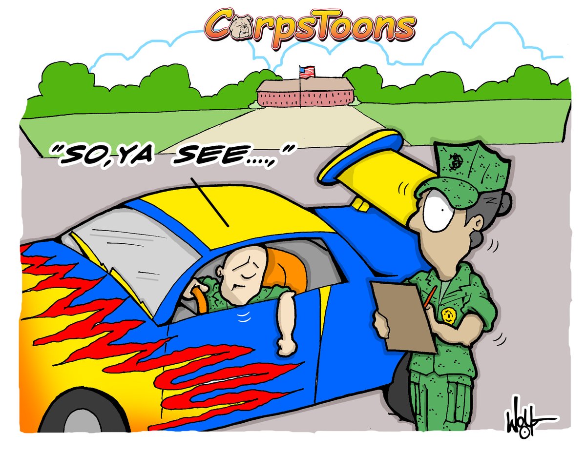 MCB_Quantico's tweet photo. What is he going to say to get out of this ticket?
We know some of you have experience with this.
#CorpsToons Sunday Salutes our fine women and men of in the Provost Marshal Office serving the MCBQ community #NationalPoliceWeek https://t.co/6sH9rIbdKS