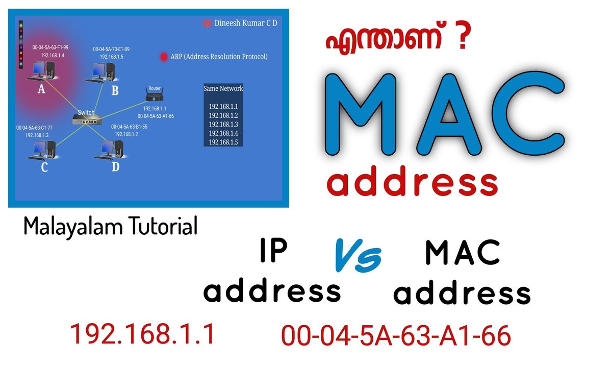 DineeshKumarCD's tweet image. എന്താണ് മാക് അഡ്രസ്സ്? #MACaddress

വീഡിയോ : youtu.be/AFYniKWe5ZQ

#dineeshkumarcd @OpticHarmonyKL @Anasmonka @GokulnathKG2
