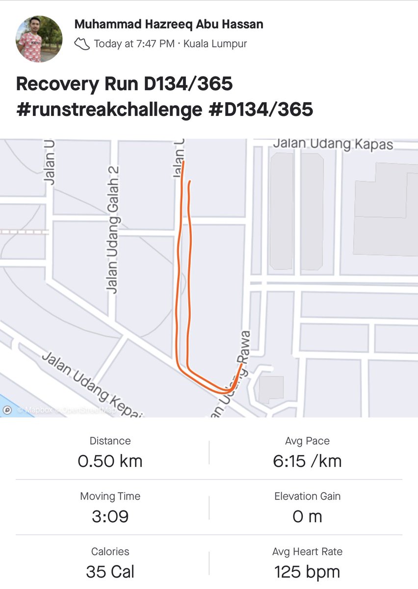 hazreeq88's tweet photo. Recovery Run D134/365 #runstreakchallenge #D134/365 https://t.co/mi4vqVBtWC