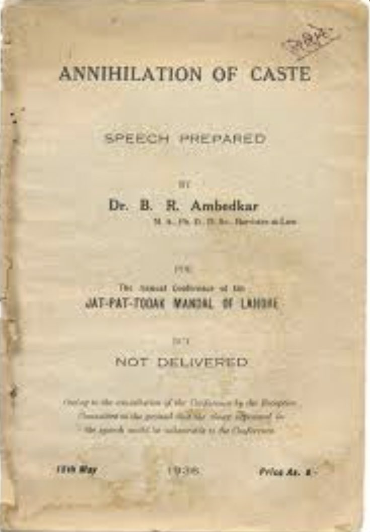 Today May 15 (1936) Babasaheb’s seminal work ‘Annihilation of Caste’ was first published

AoC was a speech meant for meeting of liberal Hindus—but organisers did not allow Ambedkar to deliver it due to ‘controversiality’

Liberals will not stand test of time; Babasaheb &amp; AoC will