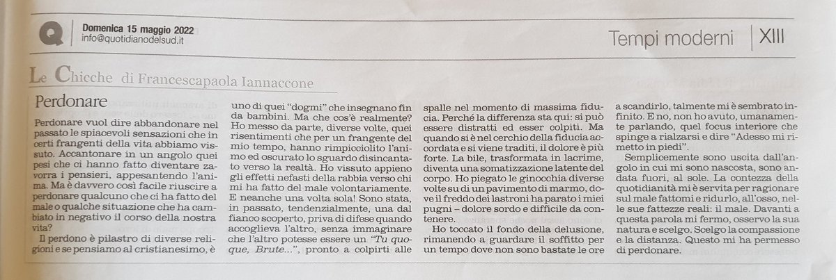 francescapaola3's tweet photo. Il perdono è uno dei pilastri di parecchie religioni. Ma quando si arriva veramente a perdonare qualcuno o qualcosa? Ne parlo questa domenica sul @LAltravoce #insertocuoturale #Mimì #rubrica #LeChicche https://t.co/6YMlIn2Mu7