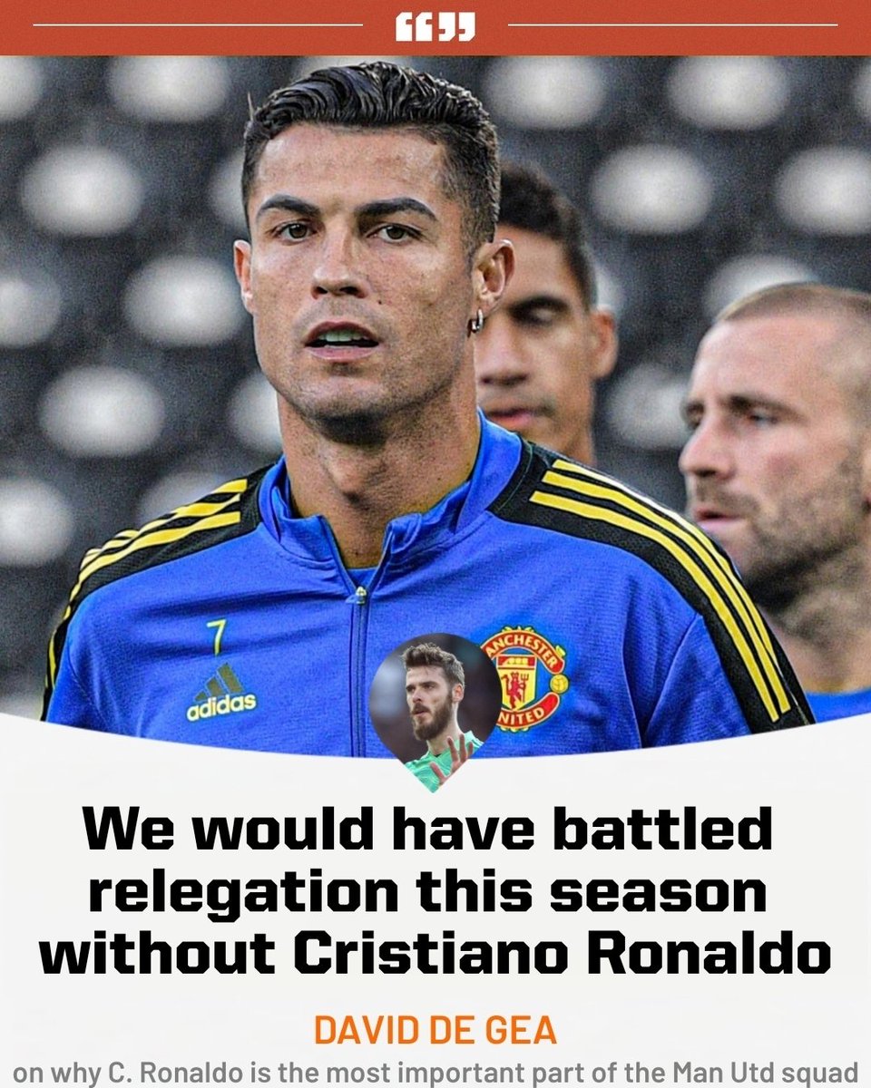 VoiceOfRMadrid's tweet photo. 🗣️David de gea : Without Cristiano Ronaldo, we would have battled relegation 😳🐐 https://t.co/10c22amH9Q