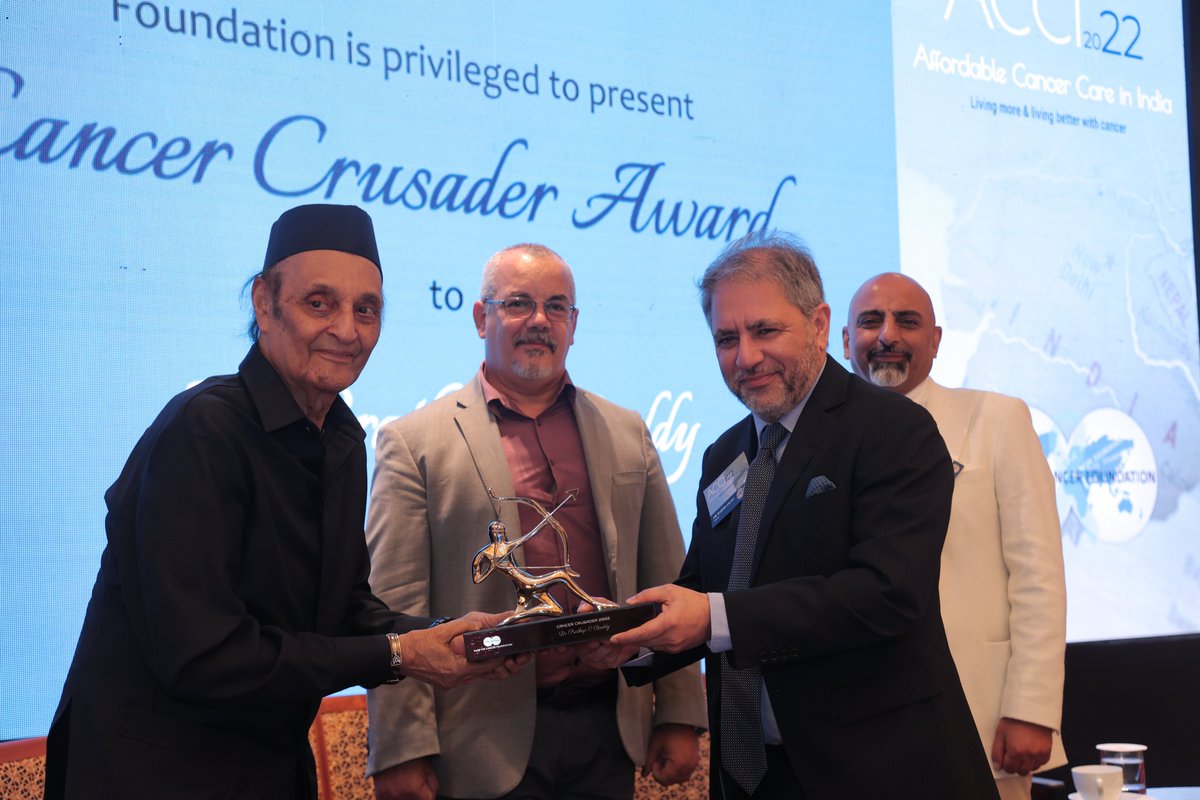 BCPBF_Cancer's tweet photo. Heartiest congratulations to Dr Prathap C. Reddy for the prestigious ‘Cancer Crusader Award‘ at #ACCI2022 last evening at Oberoi’s #Delhi.
Award received by Dr Rakesh Jalali.
@HospitalsApollo @mdapollo @SuneetaReddy4 @shobanakamineni
#AyushmanBharat #Apollo @rakesh_jalali https://t.co/UT7hHbTGCO