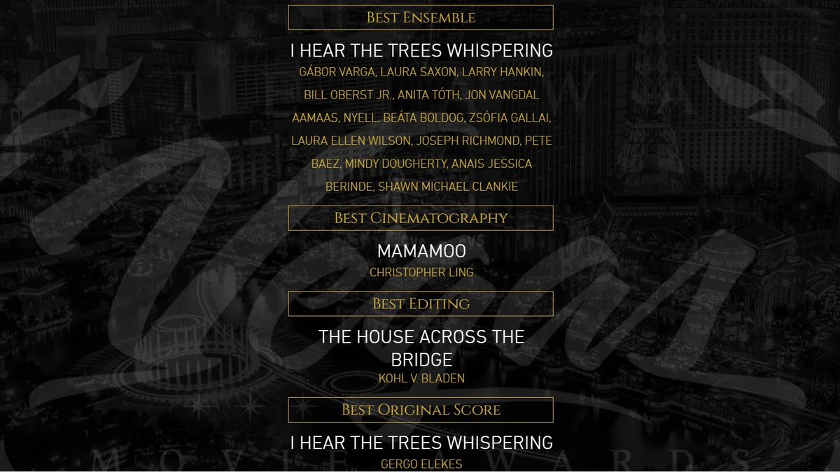 MyIndieProd's tweet photo. Congrats @MyIndie featured artists @JozsefGallai &amp; @billoberstjr &amp; I HEAR THE TREES WHISPERING Team for their 5 AWARDS at @VegasMovie 2022!
Trailer: https://t.co/2t6rfzcptM
List: https://t.co/xHNx0acMRl
@elgergo @LauraSaxon @Lauraa_E_Wilson @LarryHankinNFT @anitatitatoth @WtrGpsy https://t.co/Mux7K0XKlh